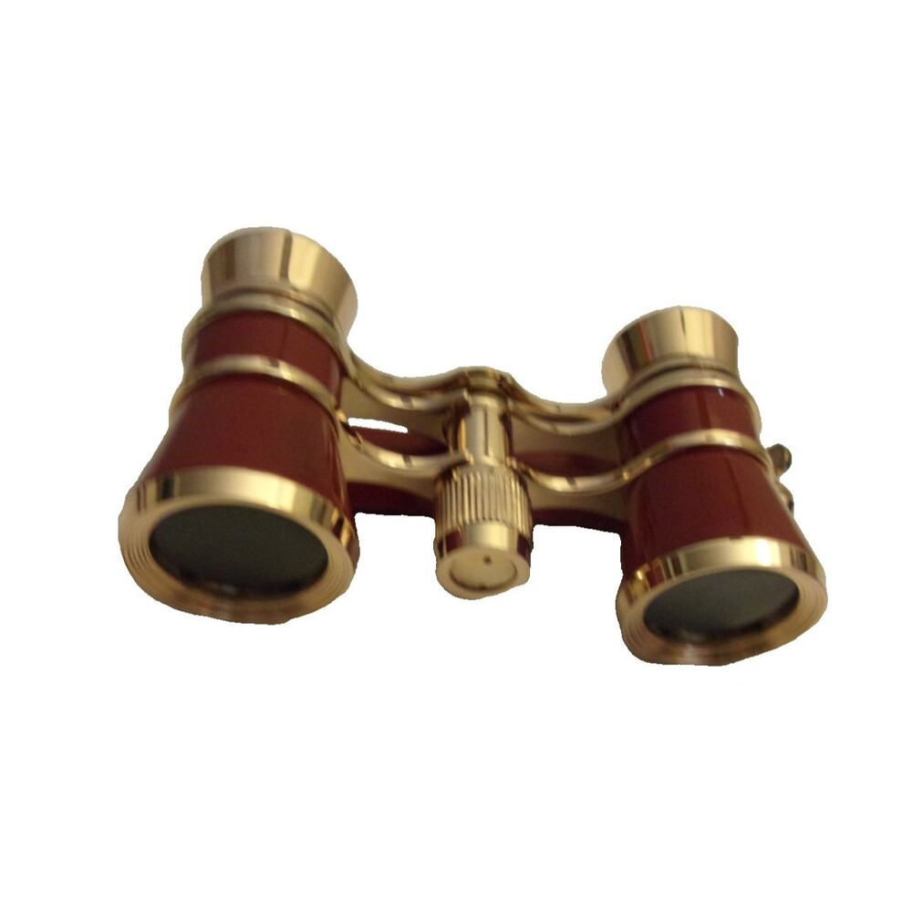 Opera Glasses Handle.Gold Metal Brick Red Resin Plastic Leather Case Magnifier - Picture 4 of 5